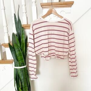 BDG Urban Outfitters Red White Multi Stripe Long Sleeve Crop Top Size Medium